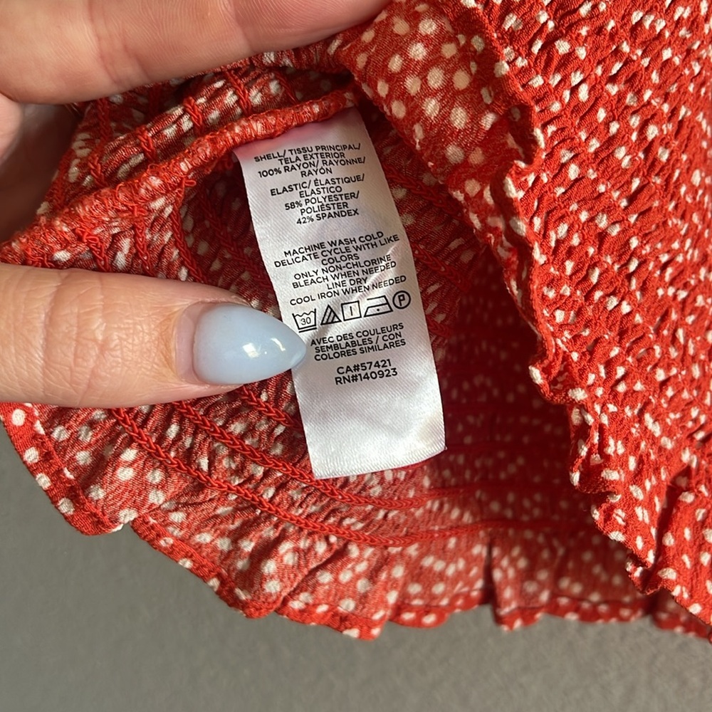 LOFT Red Puff Sleeve Smocked Top - Picture 6 of 6